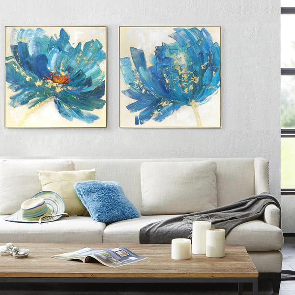 100% handmade Blue & Gold Flower II 28x28Inch (70x70cm) – 7wallarts